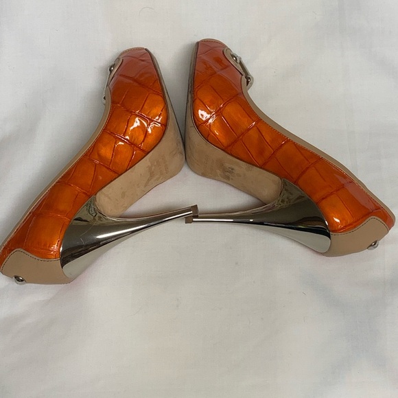 Giuseppe Zanotti Orange and Tan Croc-Embossed Heels Sz 36/6. Price Firm. - Picture 5 of 11
